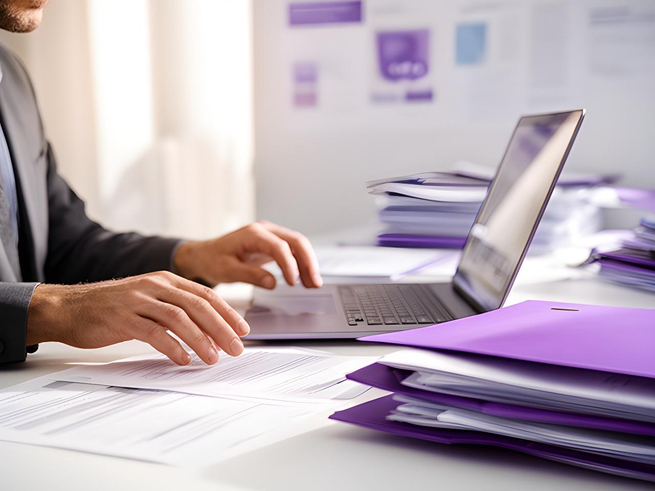 Equipo revisando documentación de privacidad en una oficina luminosa con carpetas ordenadas y una notebook abierta